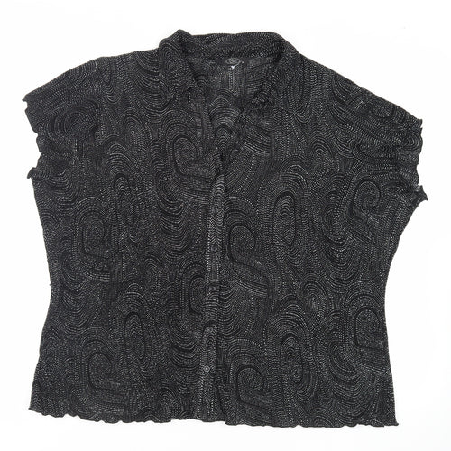 Bonmarché Womens Black Geometric Polyester Basic Button-Up Size 24 Collared