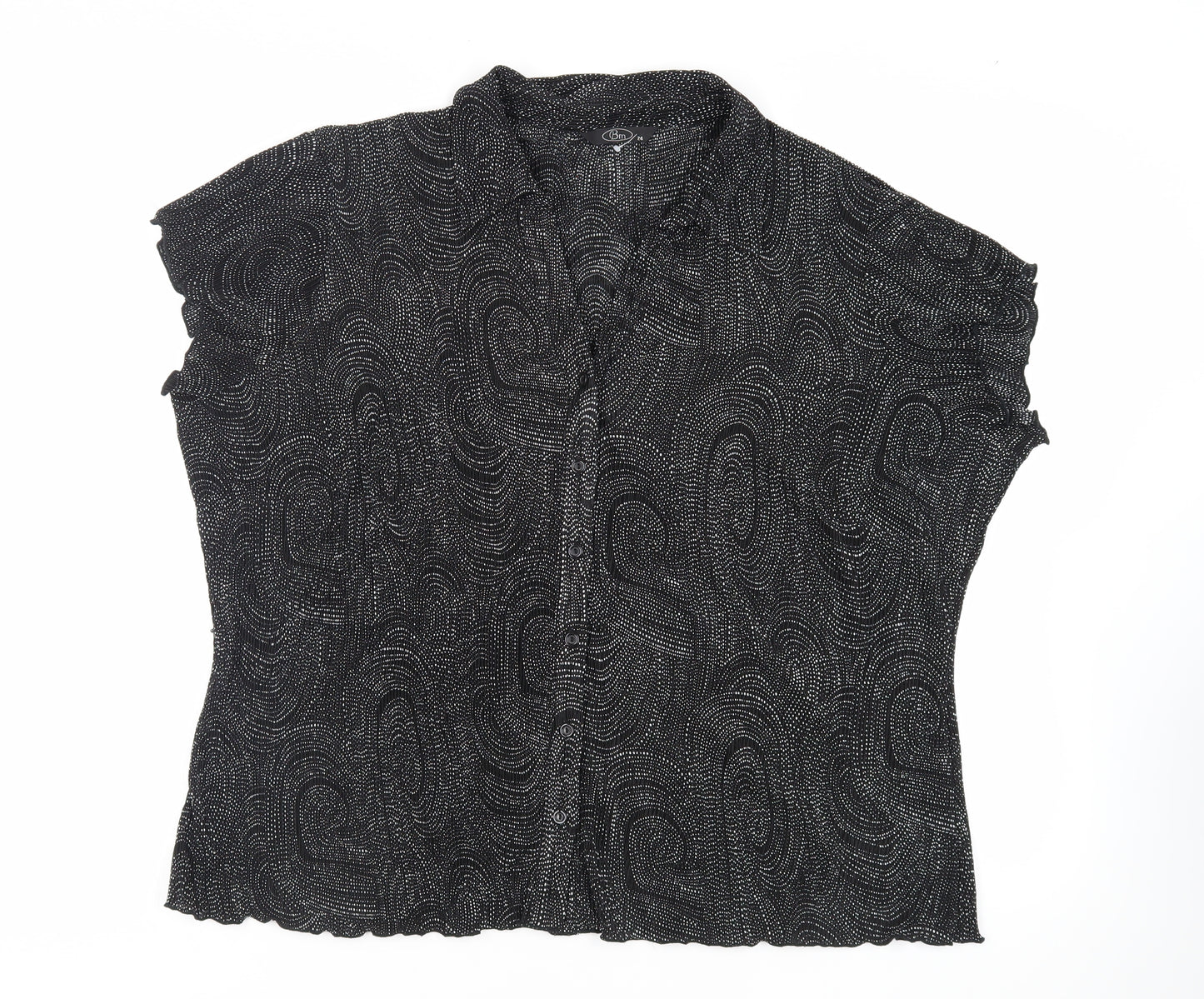 Bonmarché Womens Black Geometric Polyester Basic Button-Up Size 24 Collared