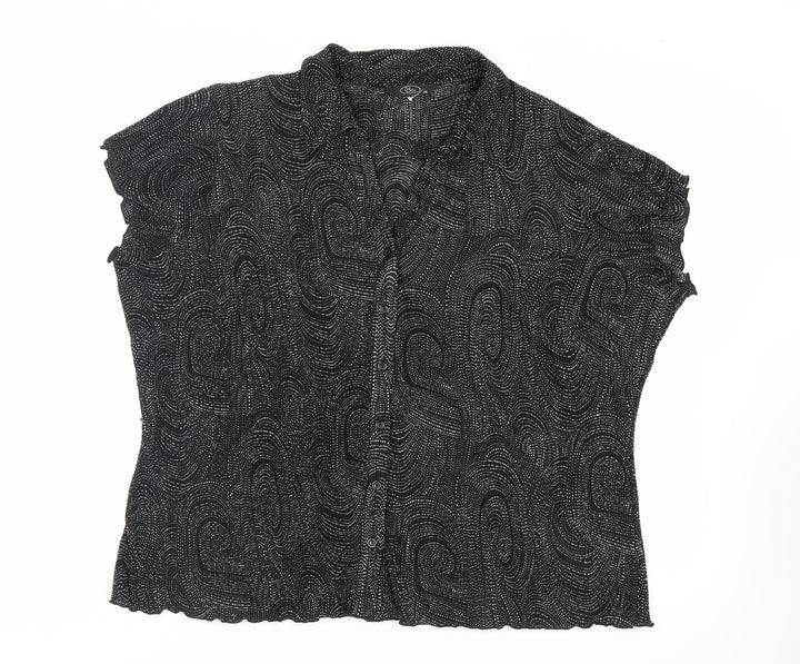 Bonmarché Womens Black Geometric Polyester Basic Button-Up Size 24 Collared