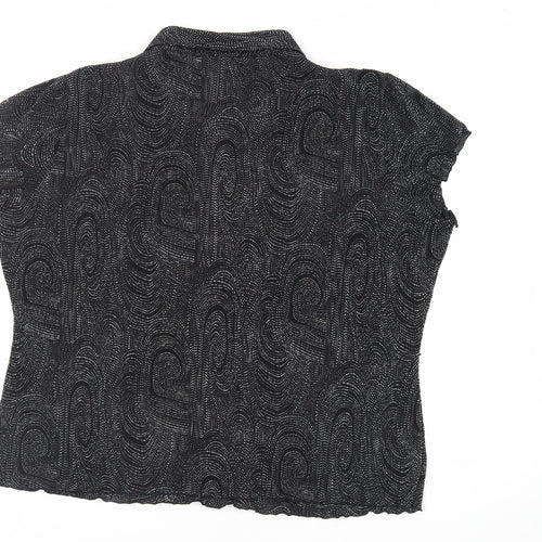 Bonmarché Womens Black Geometric Polyester Basic Button-Up Size 24 Collared