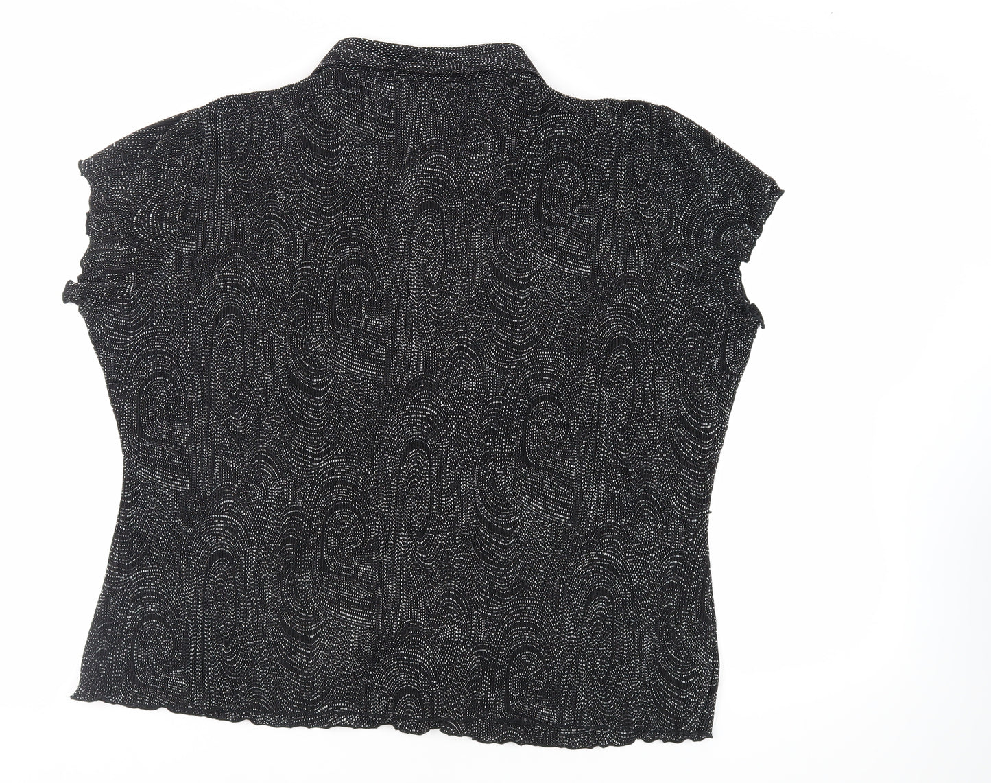 Bonmarché Womens Black Geometric Polyester Basic Button-Up Size 24 Collared