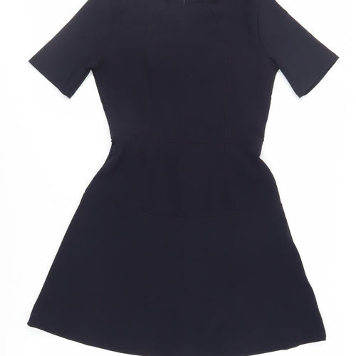 Topshop Womens Blue Polyester Fit & Flare Size 10 Round Neck Zip