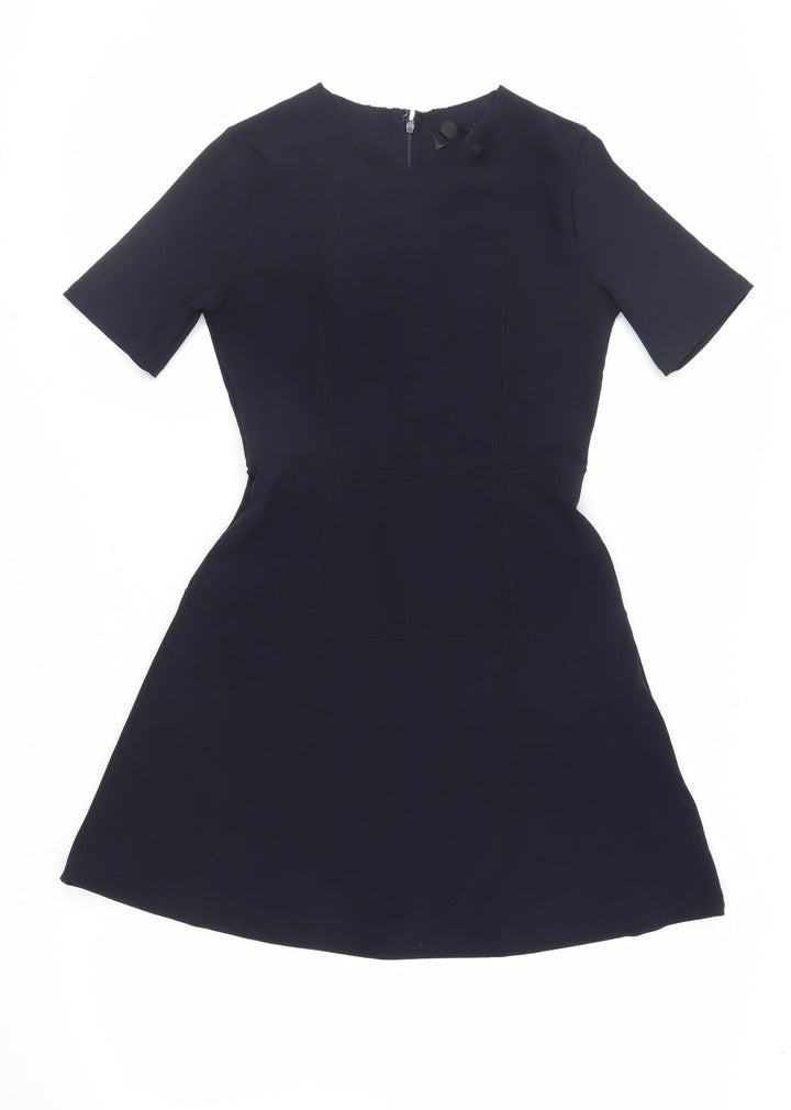 Topshop Womens Blue Polyester Fit & Flare Size 10 Round Neck Zip