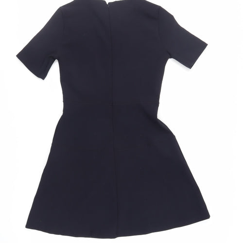 Topshop Womens Blue Polyester Fit & Flare Size 10 Round Neck Zip