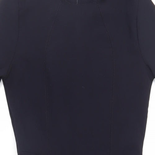 Topshop Womens Blue Polyester Fit & Flare Size 10 Round Neck Zip