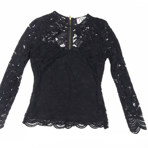 Jessica Wright Womens Black Polyester Basic Blouse Size 10 Round Neck - Cut Out Detail
