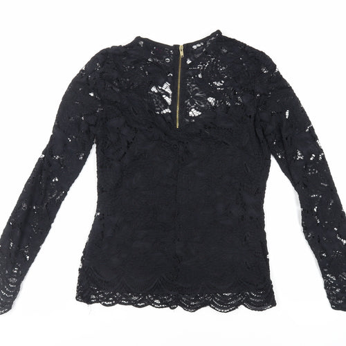 Jessica Wright Womens Black Polyester Basic Blouse Size 10 Round Neck - Cut Out Detail