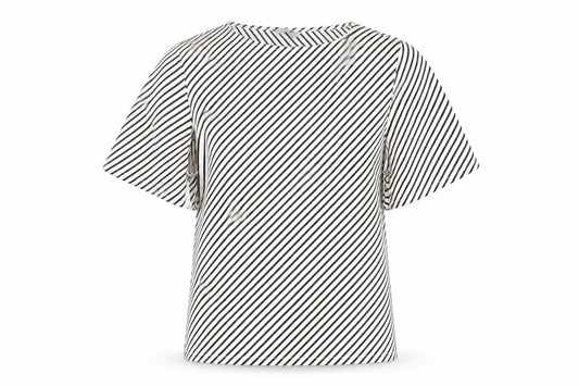 Front view of H&M women’s ivory striped polyester basic blouse, size M, boat neck - flare sleeves