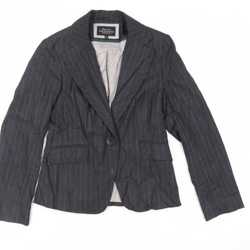 Debenhams Womens Black Striped Jacket Blazer Size 6 Button