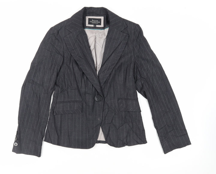 Debenhams Womens Black Striped Jacket Blazer Size 6 Button
