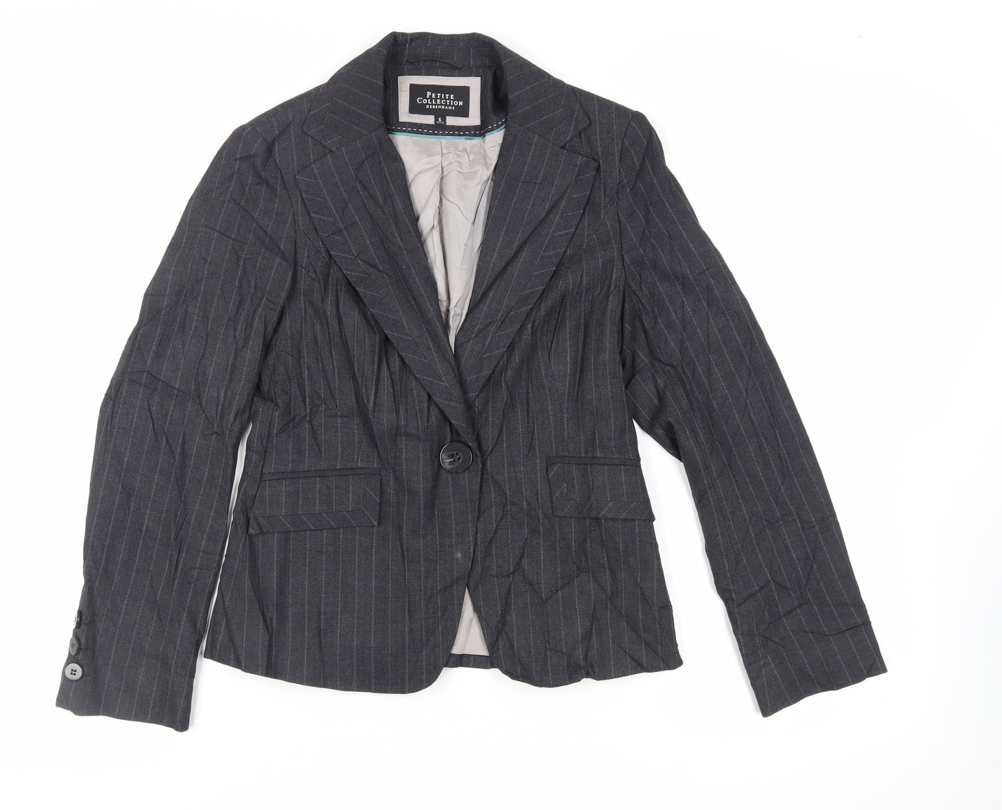 Debenhams Womens Black Striped Jacket Blazer Size 6 Button