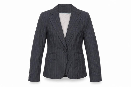 Front view of Debenhams women’s black striped jacket blazer, size UK 6, button