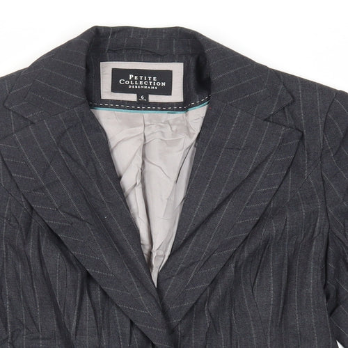 Debenhams Womens Black Striped Jacket Blazer Size 6 Button
