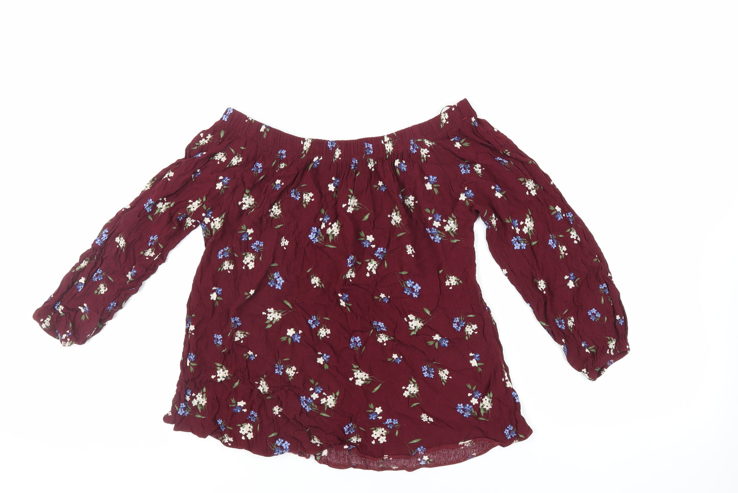 Select Womens Red Floral Viscose Basic Blouse Size 8 Off the Shoulder