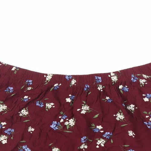 Select Womens Red Floral Viscose Basic Blouse Size 8 Off the Shoulder