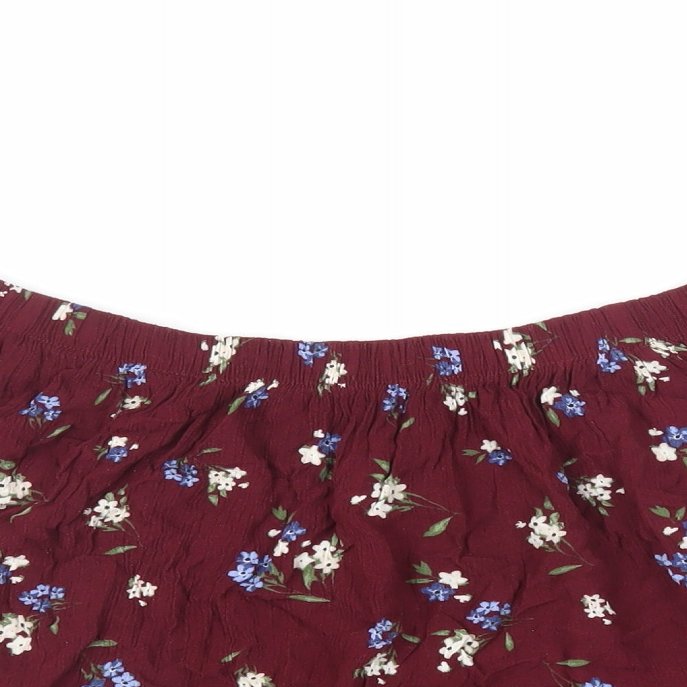 Select Womens Red Floral Viscose Basic Blouse Size 8 Off the Shoulder