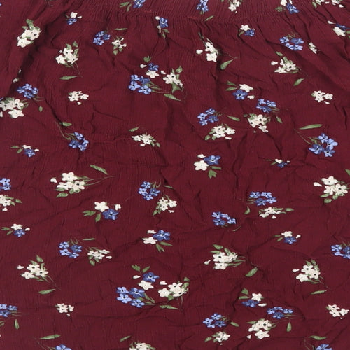 Select Womens Red Floral Viscose Basic Blouse Size 8 Off the Shoulder