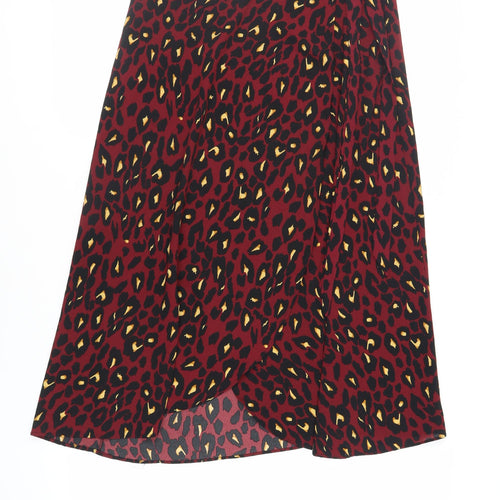 New Look Womens Red Animal Print Polyester Wrap Skirt Size 14 Tie