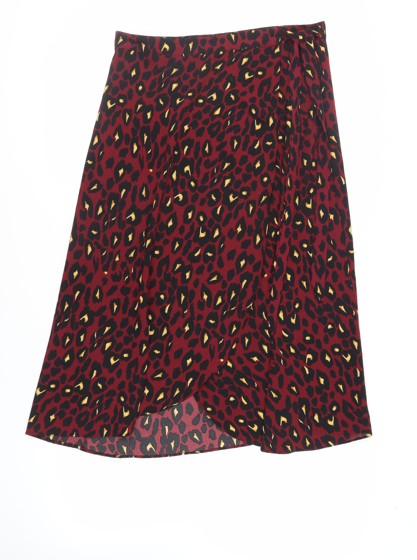 New Look Womens Red Animal Print Polyester Wrap Skirt Size 14 Tie