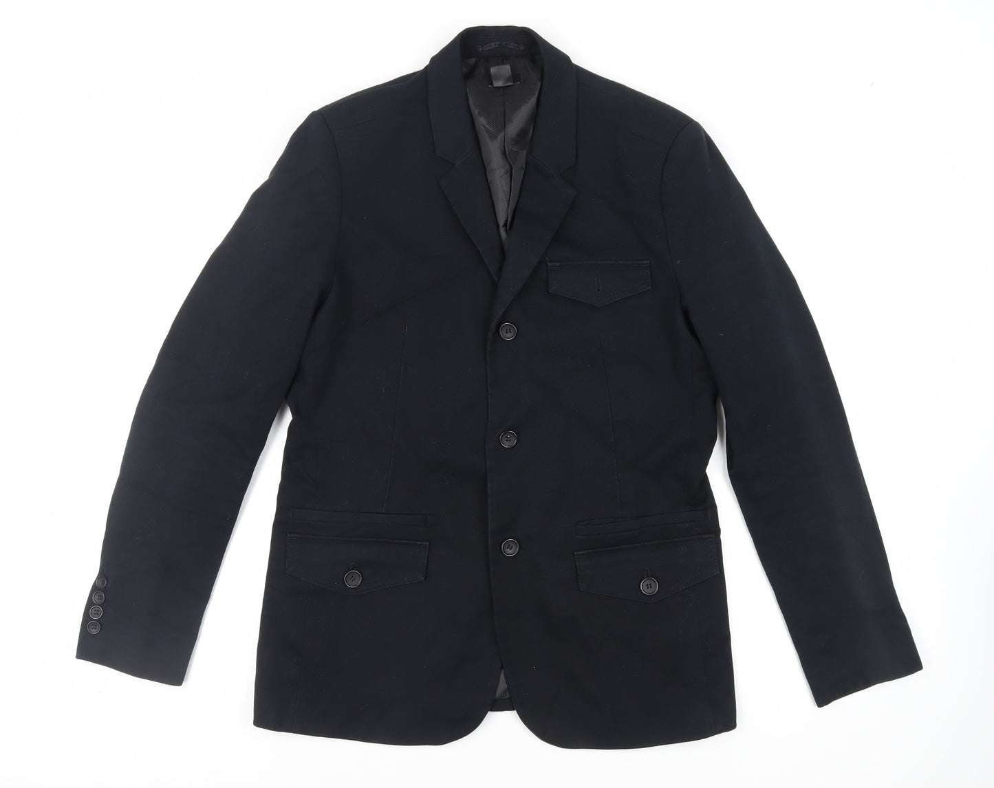 H&M Mens Black Jacket Blazer Size 42 Button