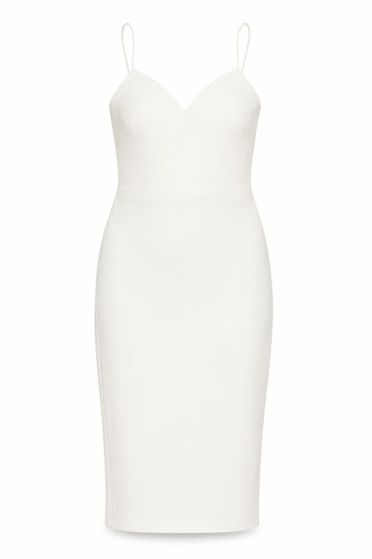 Front view of ASOS women’s white polyester sheath, size UK 8, sweetheart pullover