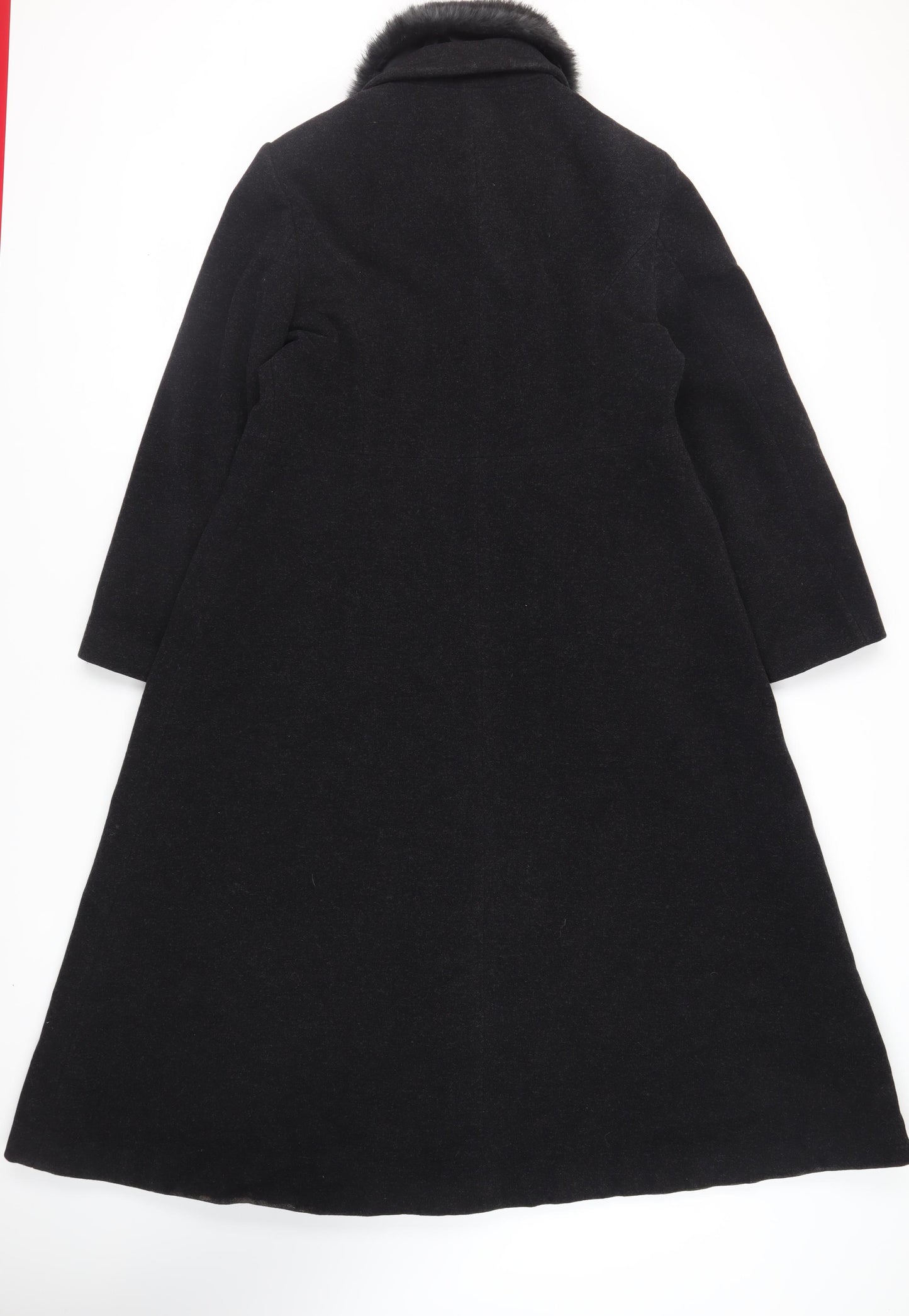 NuAge Womens Black Overcoat Coat Size 16 Button - Faux Fur Collar