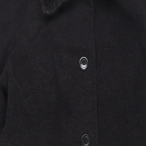 NuAge Womens Black Overcoat Coat Size 16 Button - Faux Fur Collar