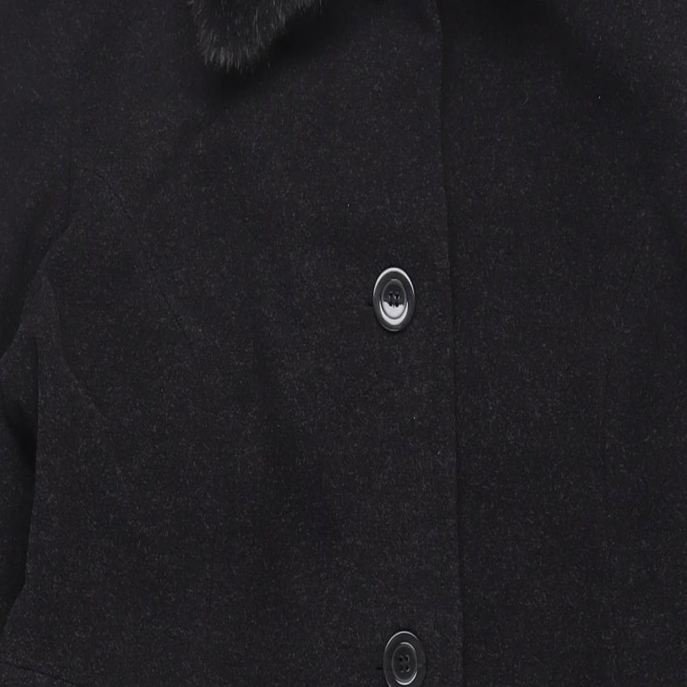 NuAge Womens Black Overcoat Coat Size 16 Button - Faux Fur Collar