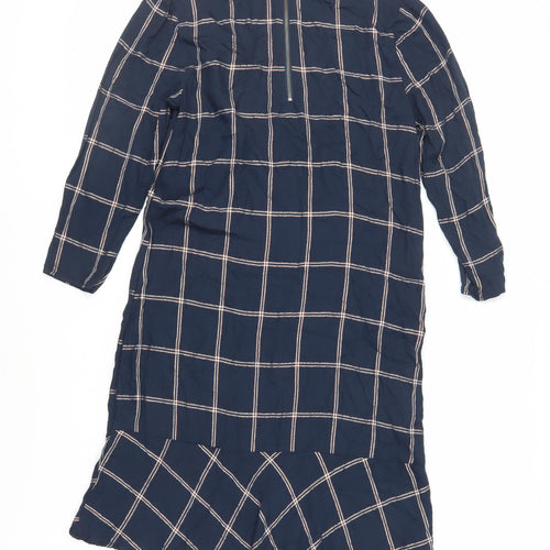 Maison De Nimes Womens Blue Plaid Viscose A-Line Size 8 Round Neck Zip