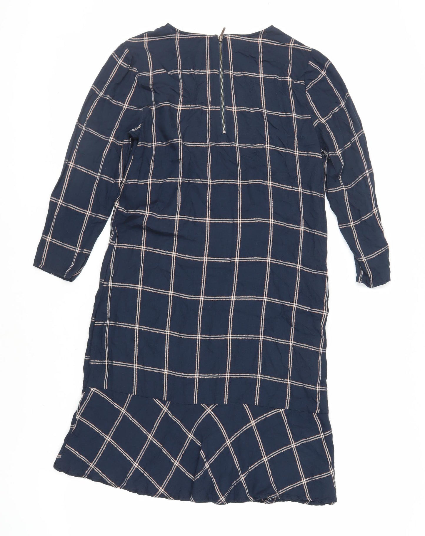 Maison De Nimes Womens Blue Plaid Viscose A-Line Size 8 Round Neck Zip