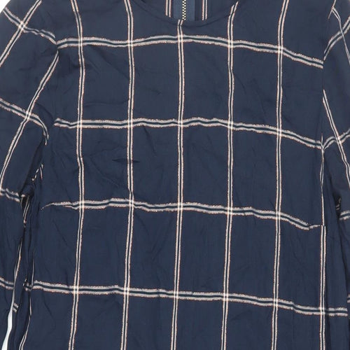 Maison De Nimes Womens Blue Plaid Viscose A-Line Size 8 Round Neck Zip