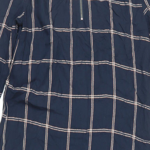 Maison De Nimes Womens Blue Plaid Viscose A-Line Size 8 Round Neck Zip