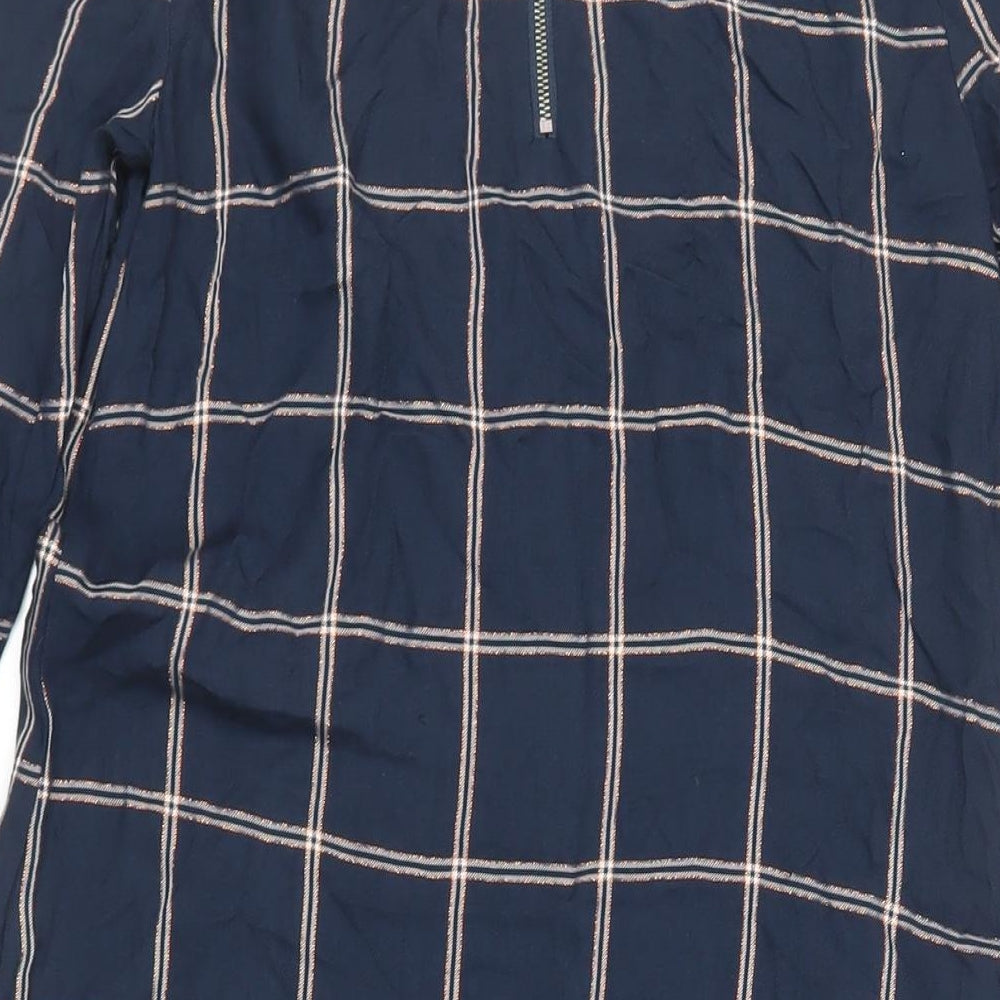 Maison De Nimes Womens Blue Plaid Viscose A-Line Size 8 Round Neck Zip