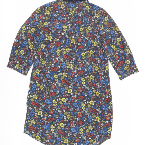 NEXT Womens Blue Floral Polyester Shirt Dress Size 12 Collared Button - Adjustable Waist