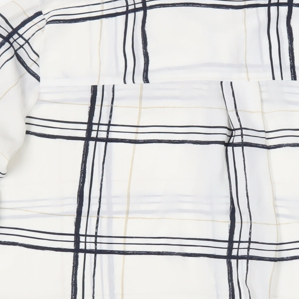 Marks and Spencer Womens White Plaid Polyester Basic Button-Up Size 14 Collared