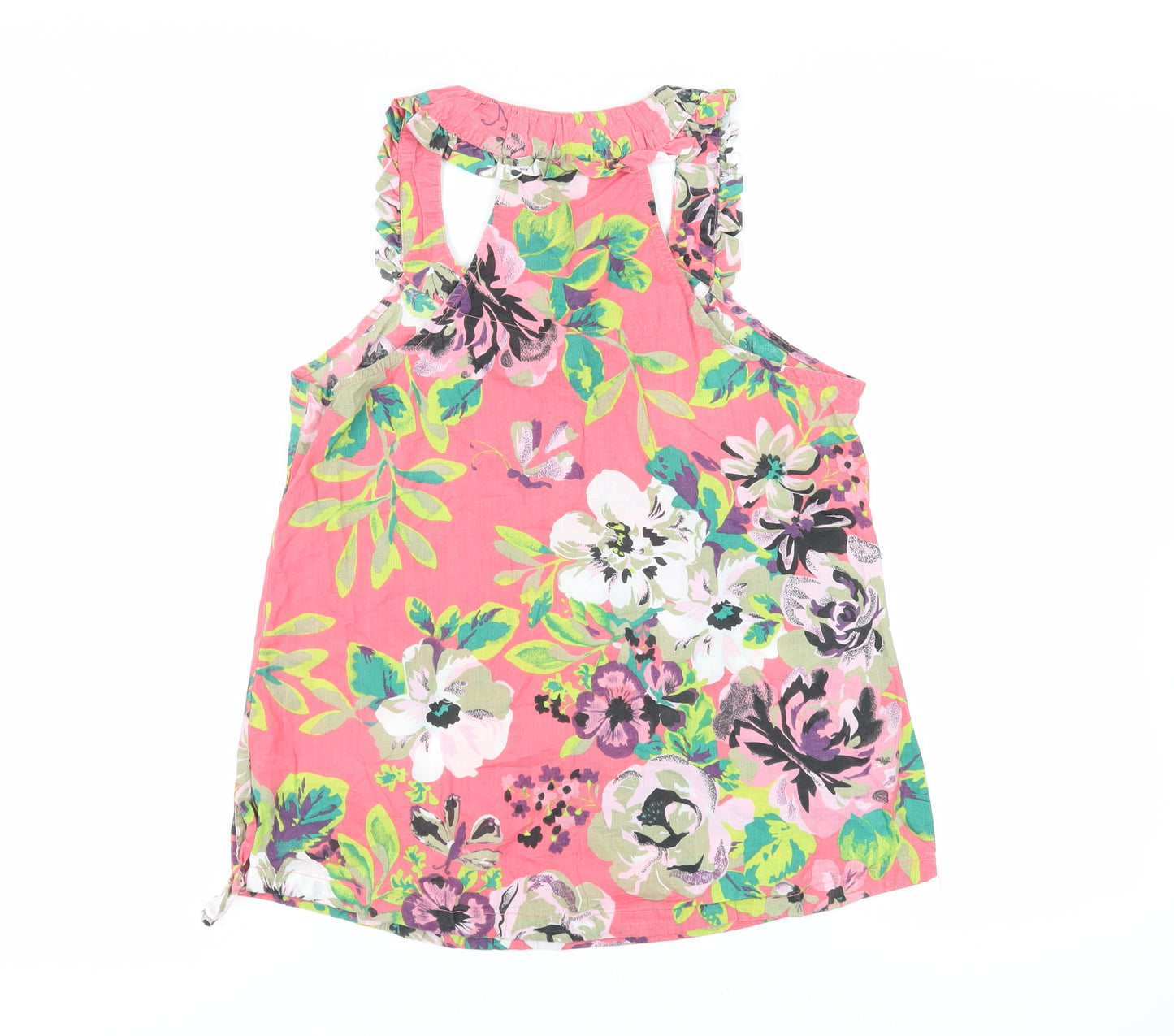 NEXT Womens Pink Floral Cotton Basic Tank Size 10 V-Neck - Sequin