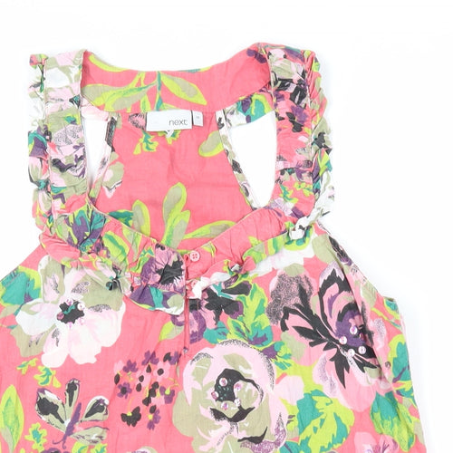NEXT Womens Pink Floral Cotton Basic Tank Size 10 V-Neck - Sequin