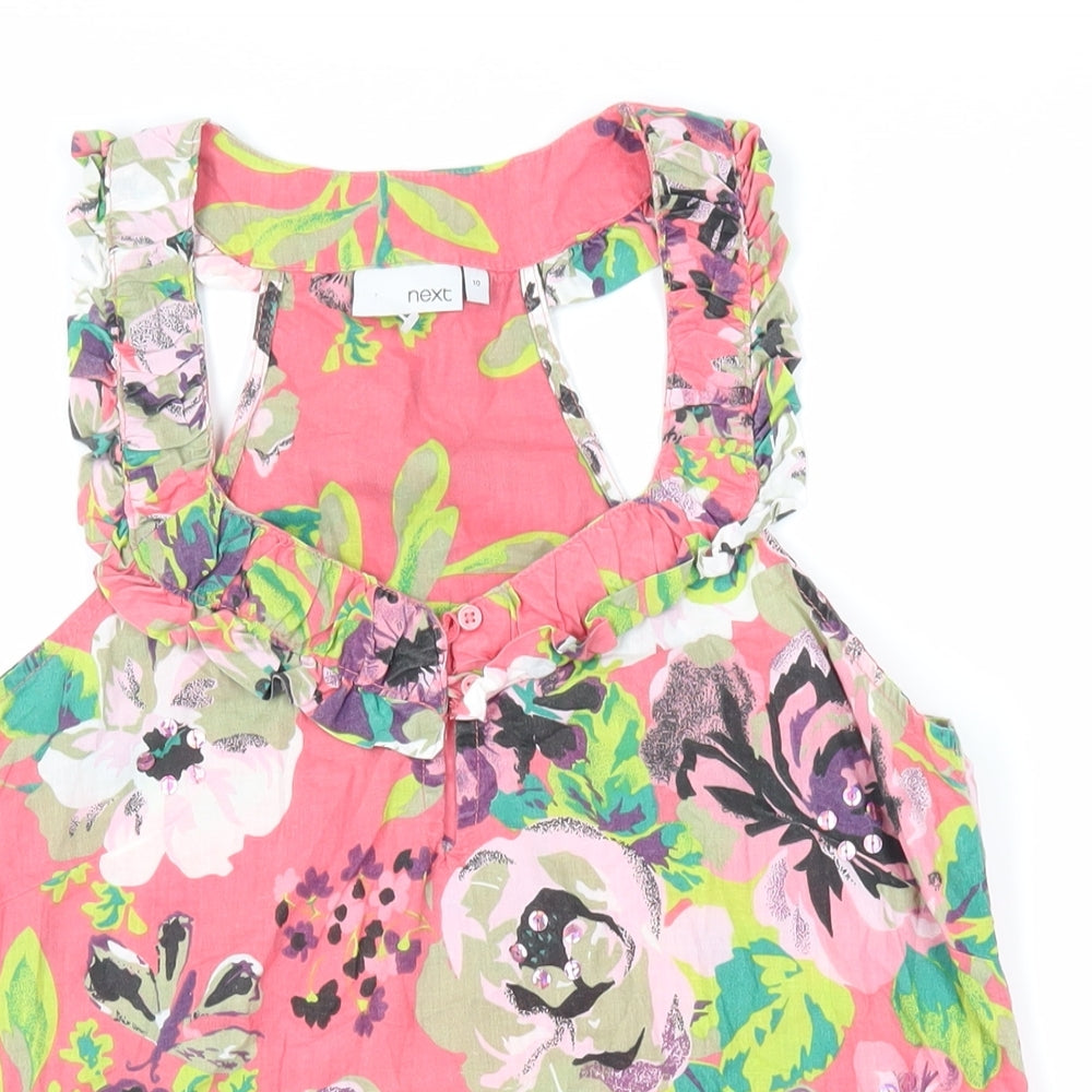 NEXT Womens Pink Floral Cotton Basic Tank Size 10 V-Neck - Sequin