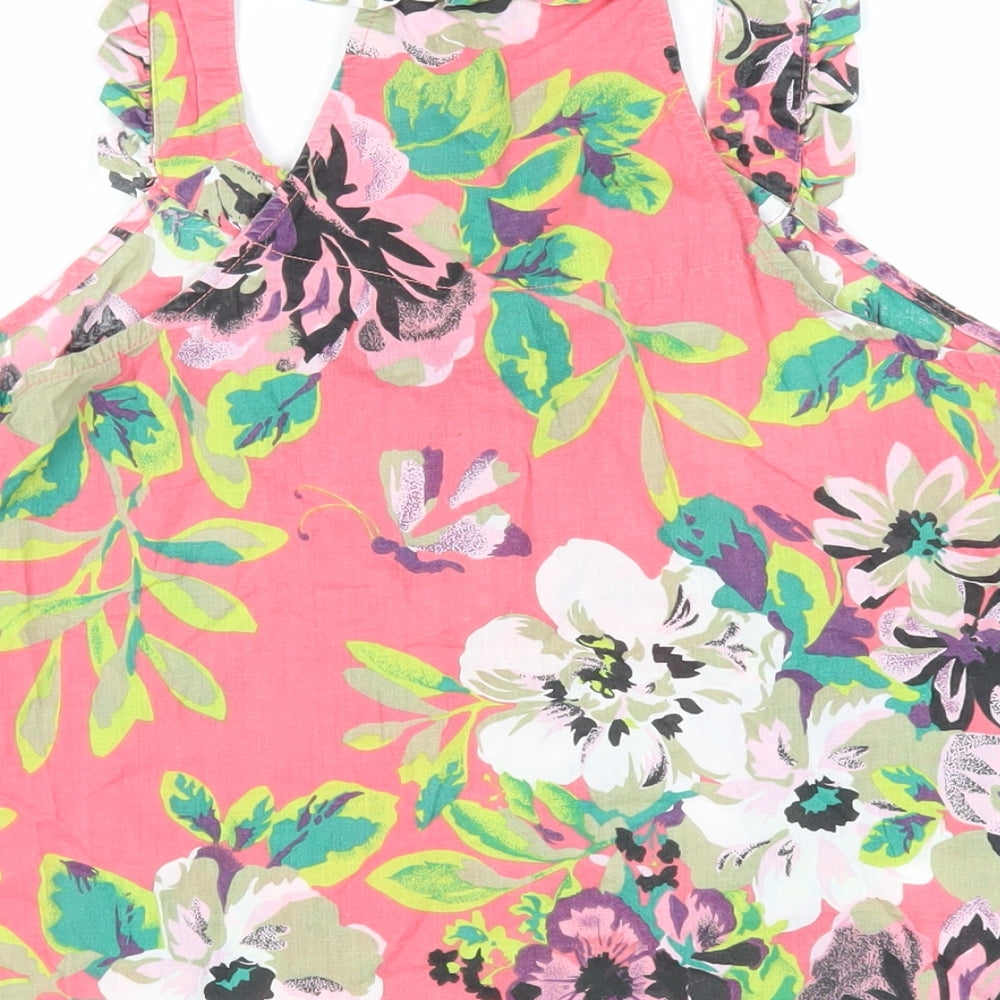 NEXT Womens Pink Floral Cotton Basic Tank Size 10 V-Neck - Sequin
