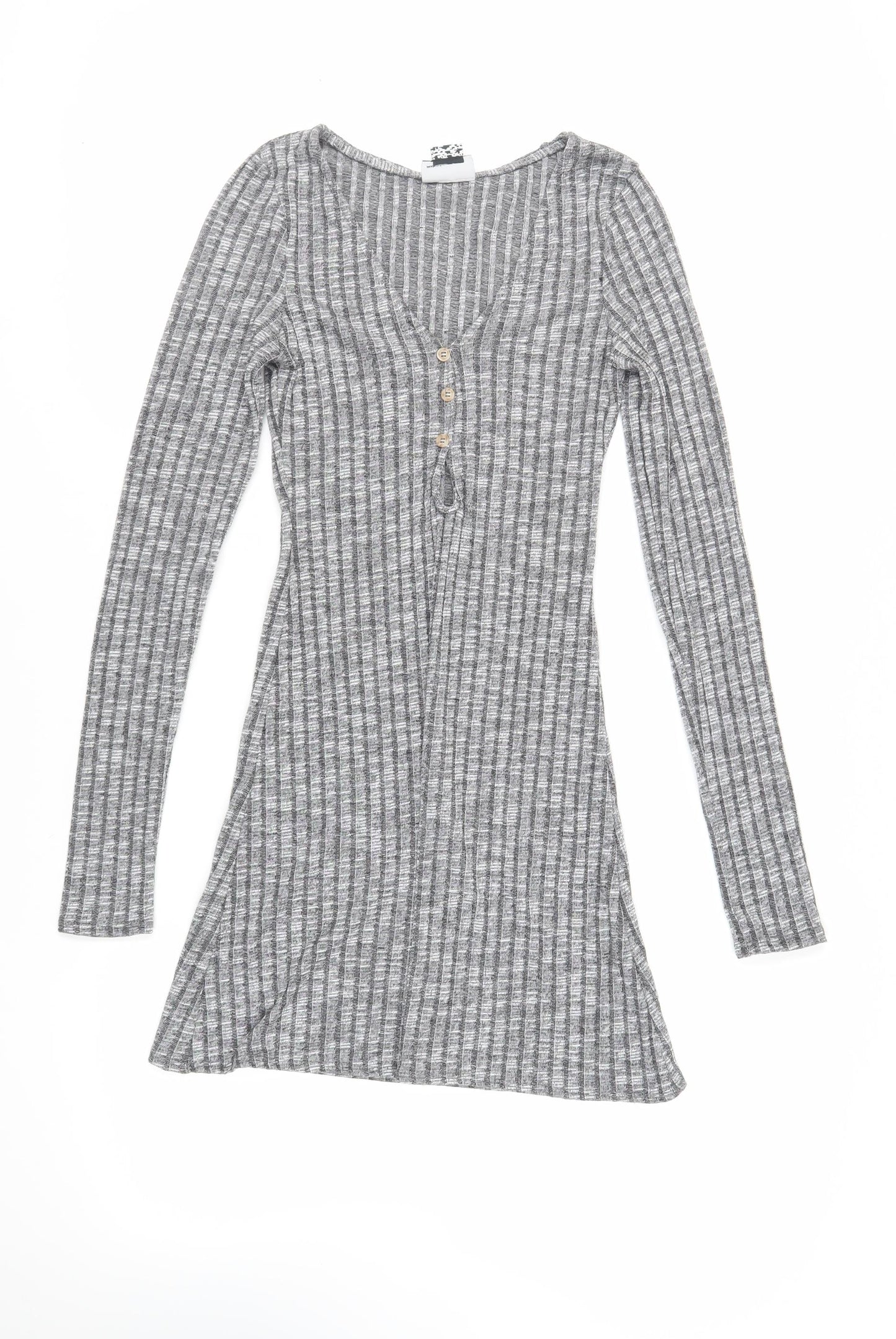 ASOS Womens Grey Polyester Jumper Dress Size 8 V-Neck Button - Ribbed