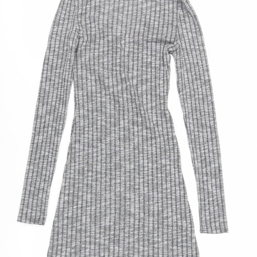 ASOS Womens Grey Polyester Jumper Dress Size 8 V-Neck Button - Ribbed