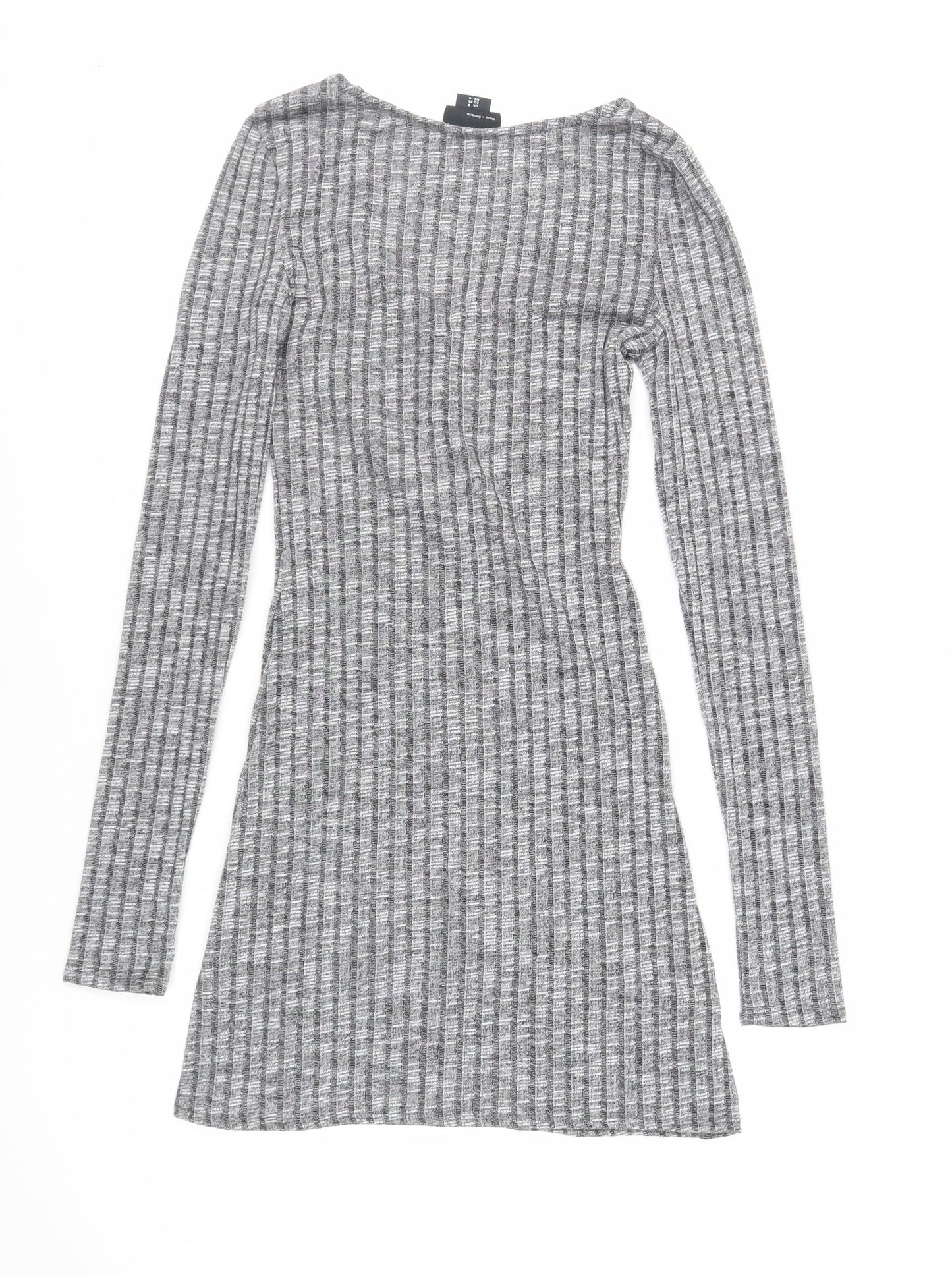 ASOS Womens Grey Polyester Jumper Dress Size 8 V-Neck Button - Ribbed