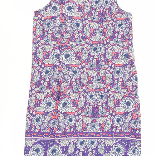 New Look Womens Purple Floral Polyester Shift Size 6 Round Neck Button