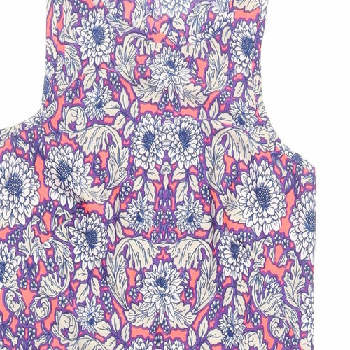 New Look Womens Purple Floral Polyester Shift Size 6 Round Neck Button