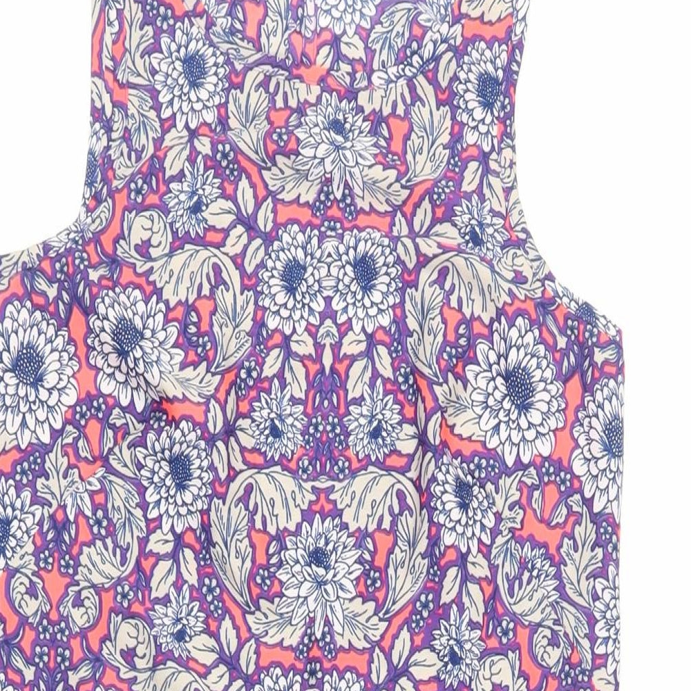 New Look Womens Purple Floral Polyester Shift Size 6 Round Neck Button