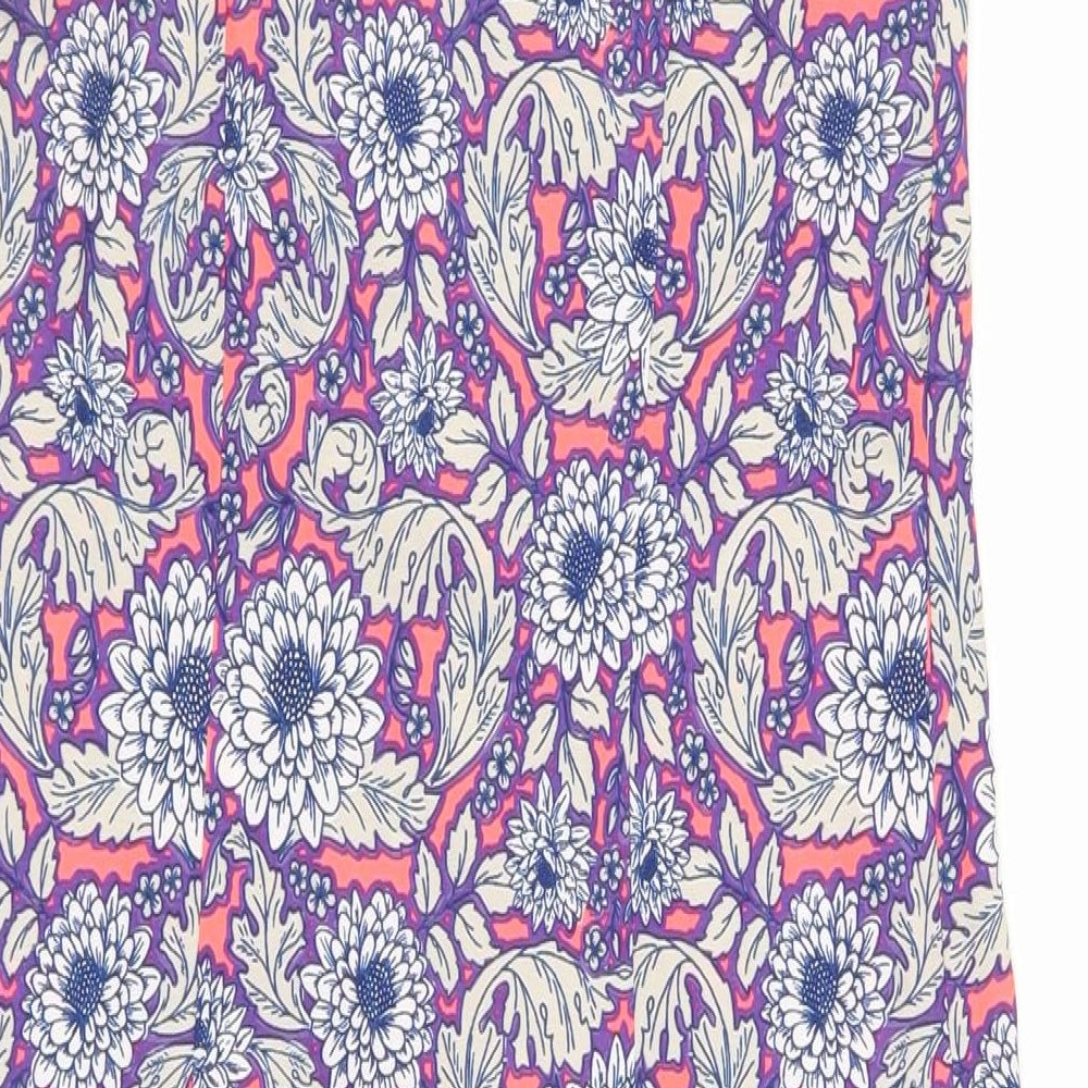 New Look Womens Purple Floral Polyester Shift Size 6 Round Neck Button
