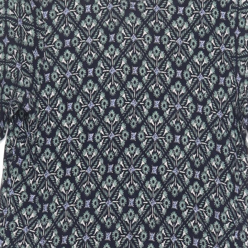 Fat Face Womens Blue Geometric Cotton T-Shirt Dress Size 8 Round Neck Button - Pockets