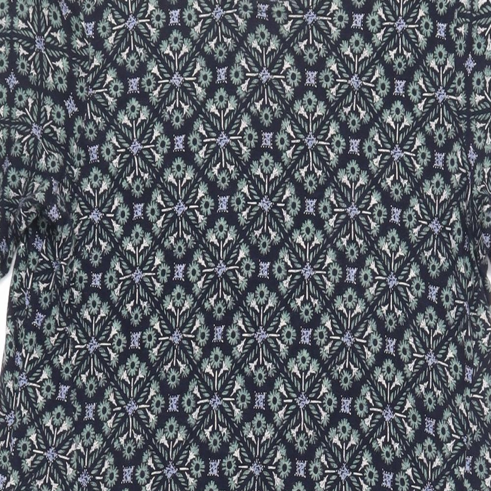 Fat Face Womens Blue Geometric Cotton T-Shirt Dress Size 8 Round Neck Button - Pockets