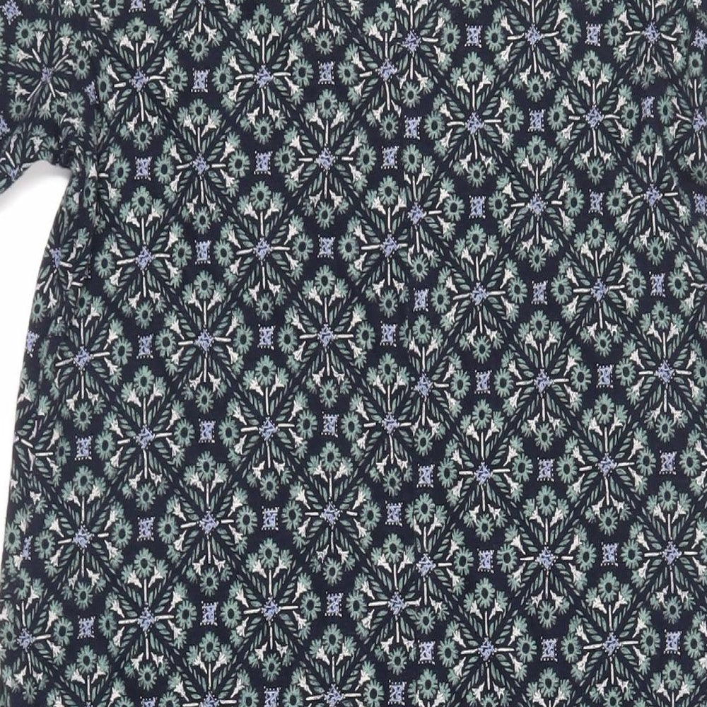 Fat Face Womens Blue Geometric Cotton T-Shirt Dress Size 8 Round Neck Button - Pockets