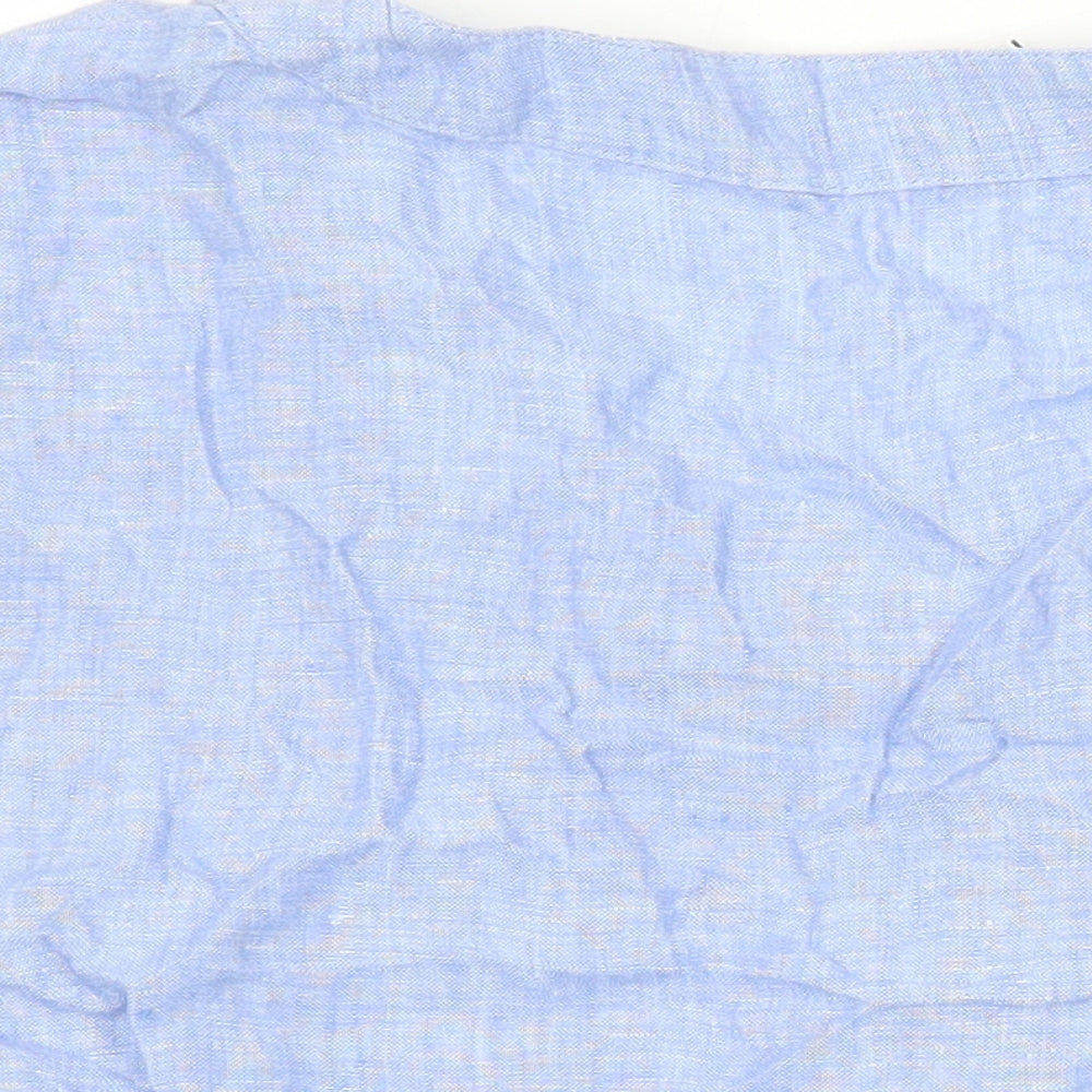 M&S Womens Blue Linen Tunic Blouse Size 22 Round Neck